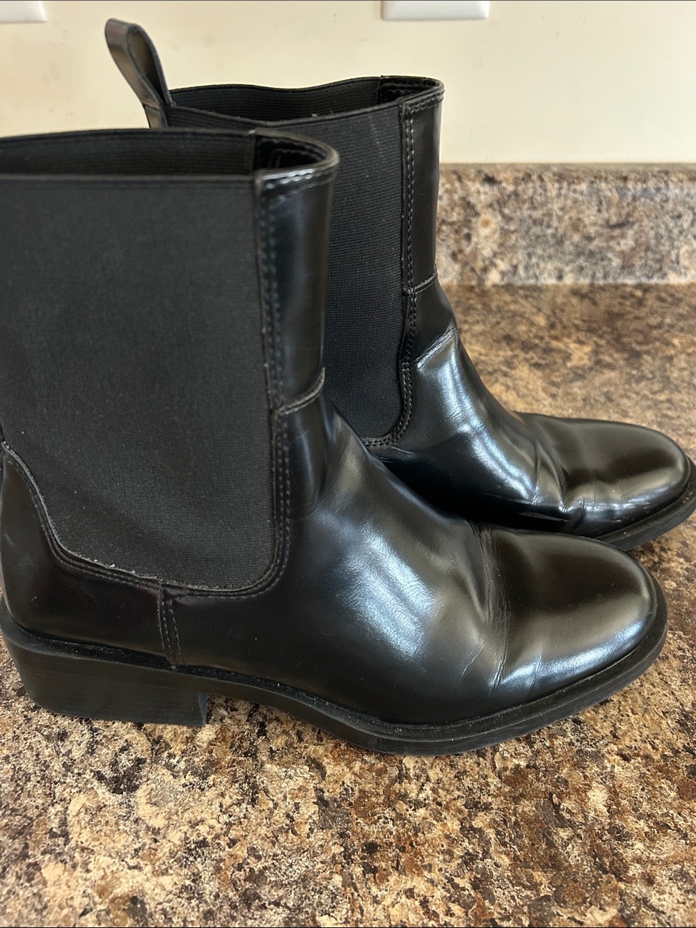 Zara Black Leather Chelsea Ankle Boots